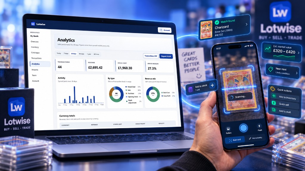 Lotwise analytics dashboard next to mobile card match pricing