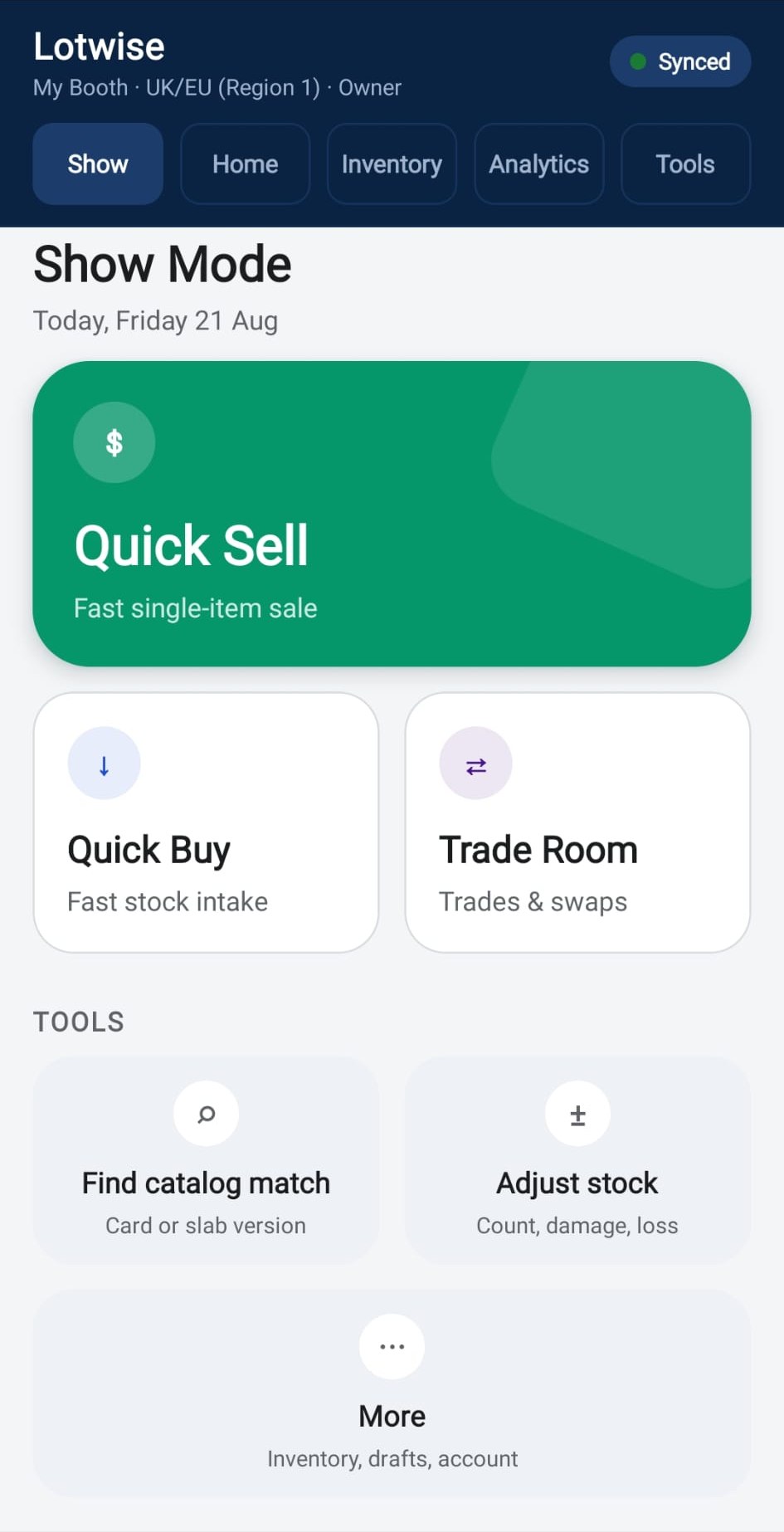 Lotwise show mode with quick sell, quick buy and trade room